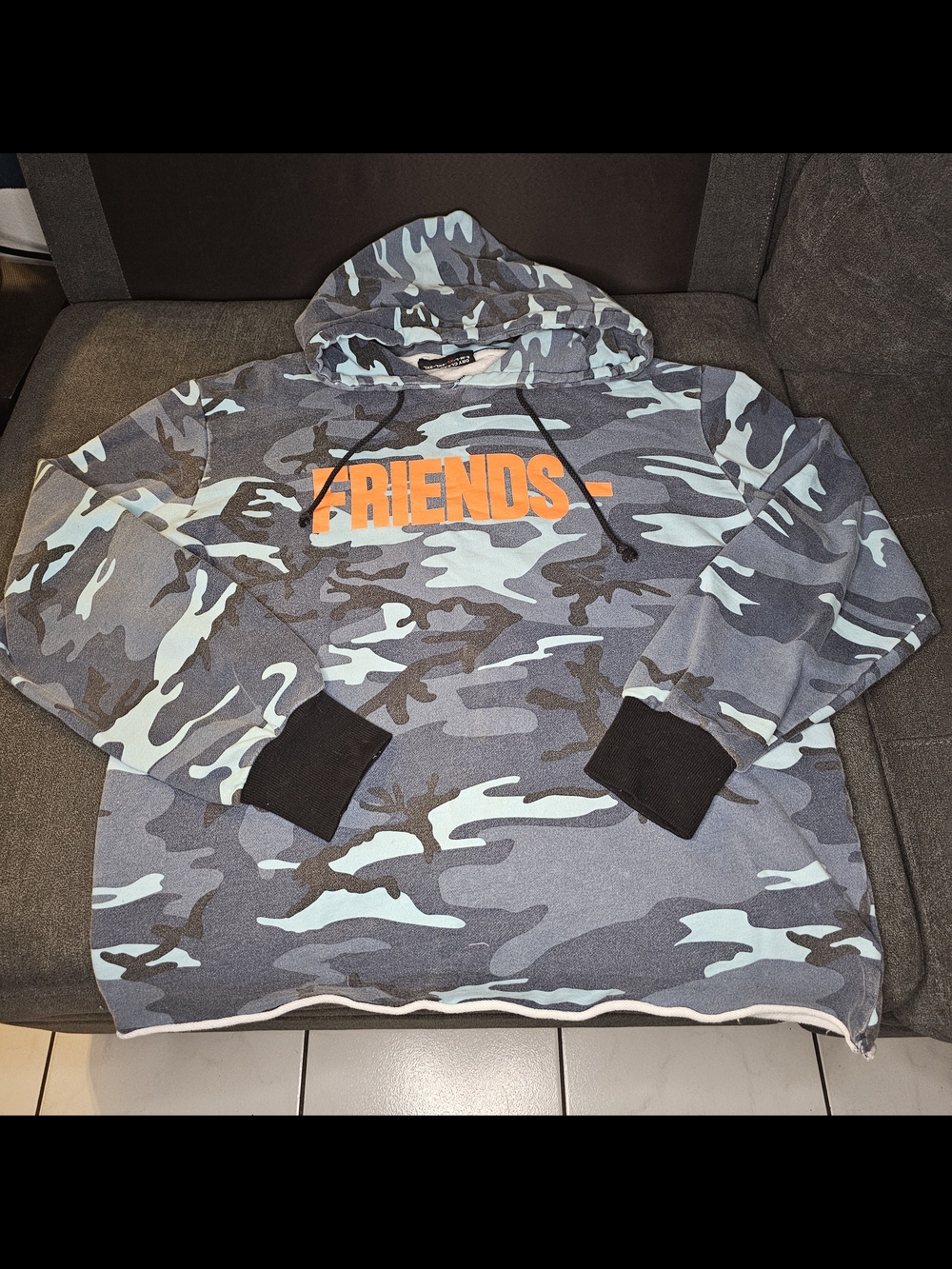 VLONE Blue & Black Camo Pullover Hoodie with Red Logo Tag